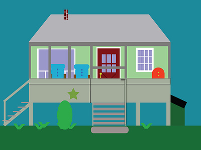 Family Cottage blue cottage green house illustration summer