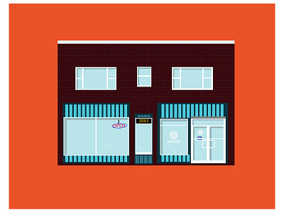 New Bakery Opened Up bakery blue brick brown food illustration orange store
