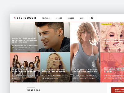 Stereogum Redesign animation front end code html interaction js news media responsive stereogum titus klein