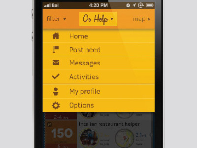Helpal dropdown menu app help interface iphone list menu mobile ui
