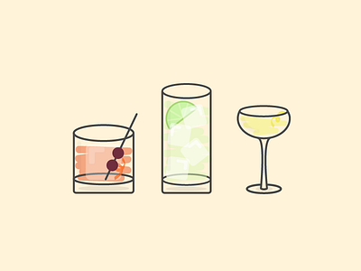 A Trio of Classic Cocktails 100 days cocktail flat gin and tonic icon illustration old fashioned vector