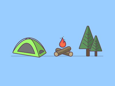 Camping Trio 100 days backpacking camp campfire camping fire flat icon illustration tent tree vector