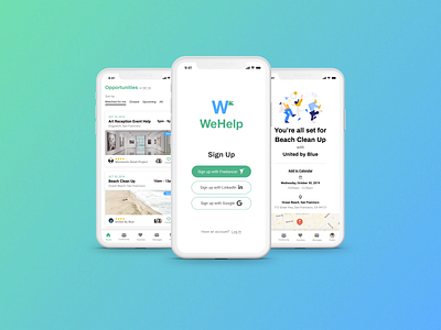 WeHelp – a concept app for finding volunteer opportunities app design case study design freelancer freelancer.com ios ios app logo mobile app mobile app design product design research ui ux ux ui ux design volunteer volunteering