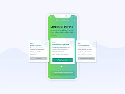 Mobile Employee Onboarding Redesign app carousel design employee mobile mobile design mobile ui onboarding product product design profile ui uiux ux