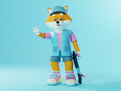 Shiba cool - 3d character 3d blender cartoon character design illustration inspiration model shiba skateboard skateboarding