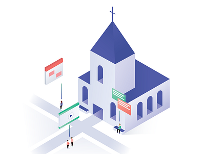 Stay Connected! art building church design illustration isometric people