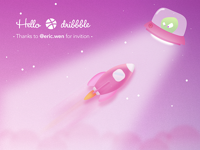 Hello Dribbble! :) alien firts illustration invite ovni shot space