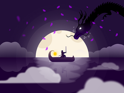The Dragon Knight affinitydesigner dark design dragon illustration japan knight moon night ocean procreate app samurai vector