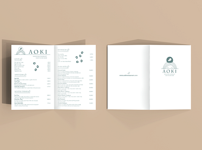 AOKI restaurant menu 2d brand design branding business clean concept design food graphic design graphics green identity layout logo menu minimal modern print restaurant white