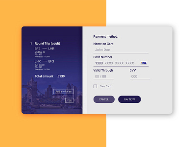 Credit Card Checkout 002 checkout credit card dailyui flights graphic design london travel trip ui user interface