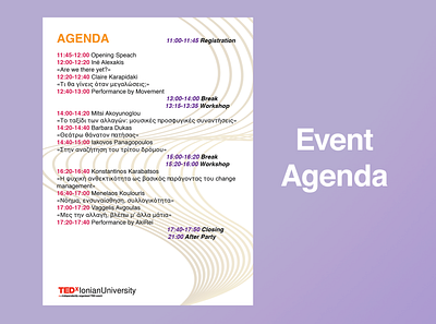 Event agenda for TEDxIonianUniversity design graphic design illustration photoshop print