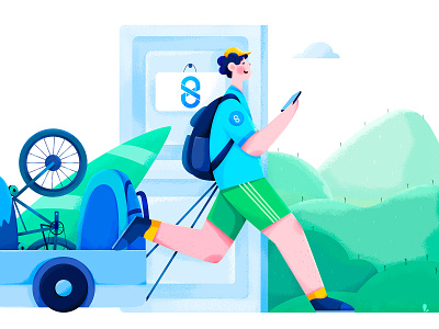SportsTrackLive affinity designer bag blue boy character draw drawing green hiking illustration man mountain nature outdoor package people role run sport uran