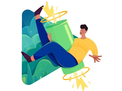 HONOR Play 4T - Illustration 1 affinity designer battery boy character electricity flat illustration green illustration lightning man people pose power product uran