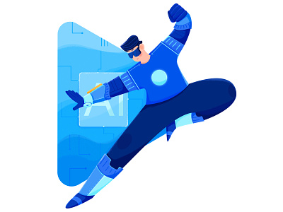 HONOR Play 4T - Illustration 3 affinity designer ai boy character chip cool drawing flat illustration future honor huawei illustration kungfu man people pose space superman technical uran