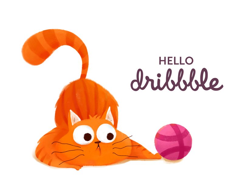 Hello Dribbble! animation app ball cat debut dribbble first shot flat gif hello illustration motion