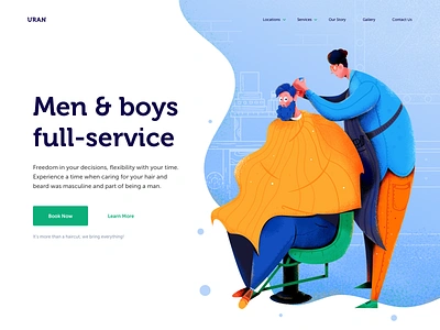 Barbershop Website barber barbershop boy character hair haircut illustration man people saloon service ui web website