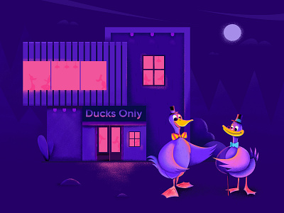 Purple Duck Club House bird character chat club door duck home house illustration light moon night talk ui web website