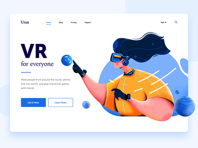 VR character earth game girl hair illustration people planet reality touch ui virtual vr web website woman