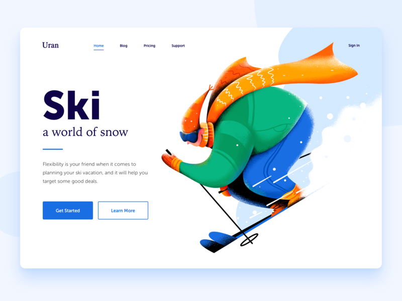 Ski boy character equipment header holiday illustration man people ski snow snowboard sport ui vacation web website white