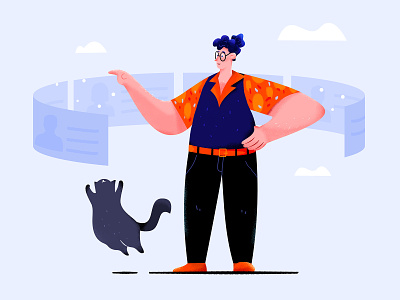 Customer Information Management boy bussiness cat character customer document illustration infomation jump kitten kitty man manage office people point ui web website work