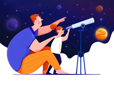 Telescope character child dad daughter earth family father girl illustration kid man people planet space star telescope ui universe web website