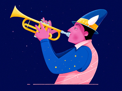 Trumpet boy character cloth fashion hat illustration instrument man music musical night people play role star trumpet ui universe web website