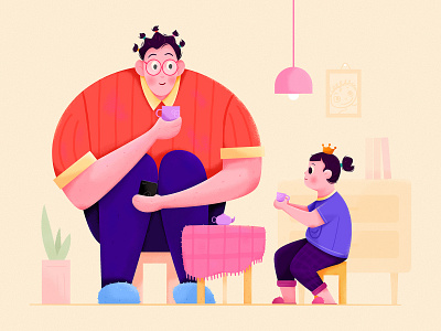 Daughter's Tea Party character child children dad daughter family father girl illustration indoor kid love man party people room tea ui web website