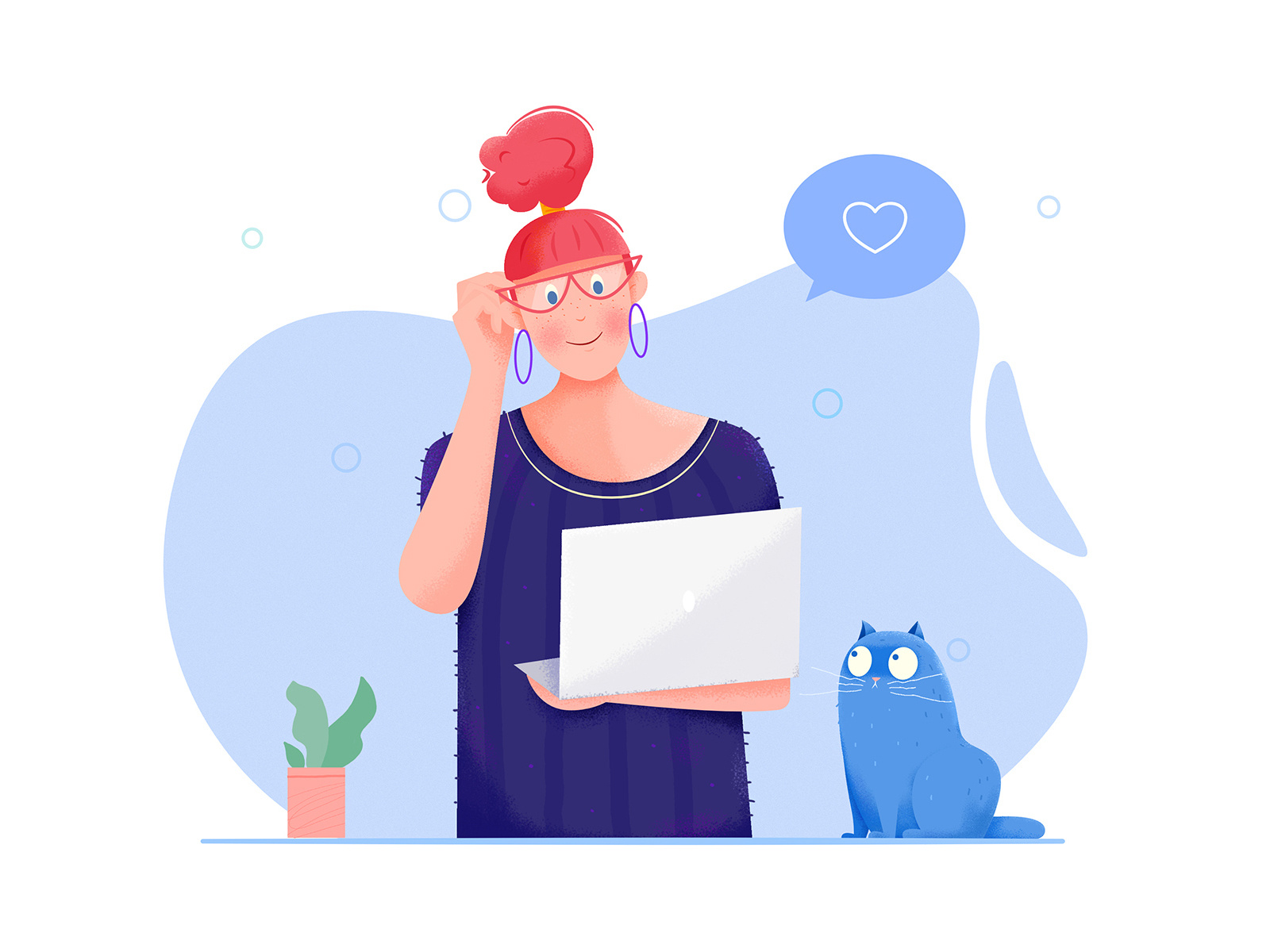 Designer affinity designer cat character computer design designer girl glasses hair illustration kitten kitty like love office people plant role woman work