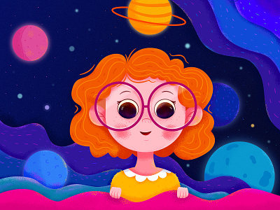 Dream affinity designer blue character child childhood children color deep dream earth girl global illustration kid people planet space star universe uran