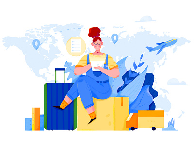 Global Mobility affinity designer box business character girl global house illustration location map mobility move office people planet truck uran woman work
