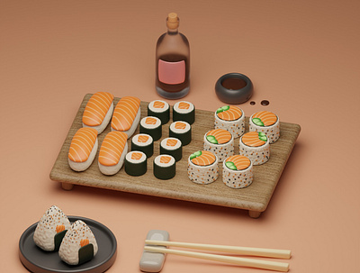 Sushi set 3d graphic design