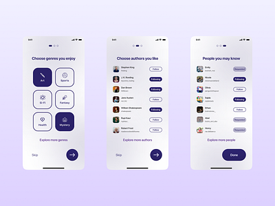 Reading app - Onboarding screens app design ios onboarding reading ui ux