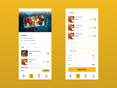 Food Delivery App app branding colour delivery design food graphic design illustration typography ui uiux user experience user interface ux vector yellow