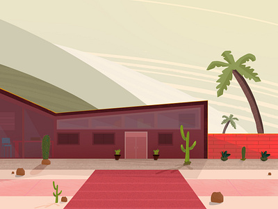 Palm Springs cabin cactus design garden house illustration landscape mountain palm palm tree