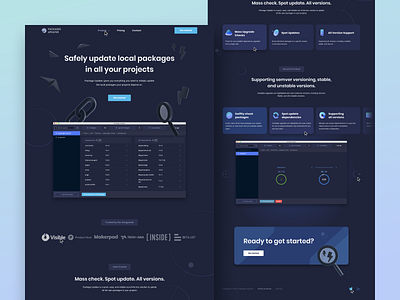 Package updater landing page desktop interface landing landing page npm packages ui web website