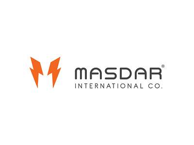 Masdar international co. bolt electric electronic icon letter light lighting logo m mark volt voltage