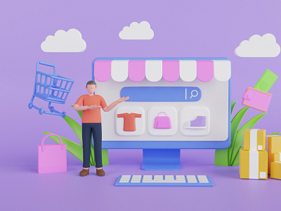 3D Illustration of Online Shopping e commerce