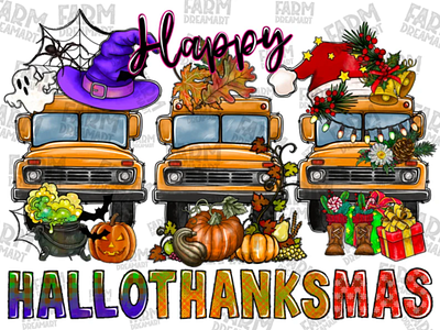 Happy Hallothanksmas School Bus PNG, app branding design graphic design illustration logo typography ui ux vector