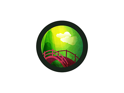 Forest Magic bridge forest green icon illustration round spring sticker