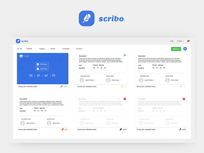 Scribo Dashboard View design freelancers interface layout platform prototype tool translation ui ux