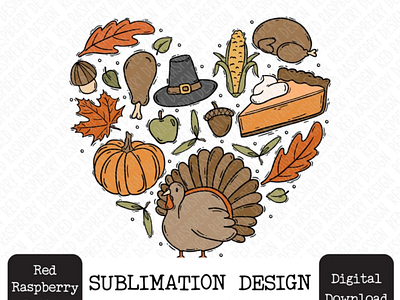 Love Thanksgiving Pumpkin Leaves PNG Sublimation