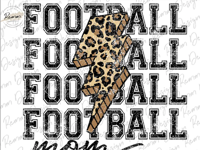 Football Mom Leopard Bolt Png, Distressed Football Png