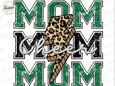 Cheer Mom Png, Green and Black Leopard Cheer Mom