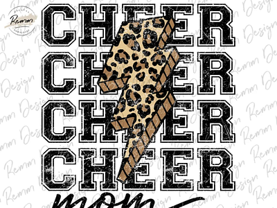 Cheer Mom Png, Leopard Print Cheer Mom Lightning Bolt Png