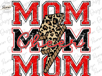 Cheer Mom Png, Red and Black Leopard Cheer Mom Lightning