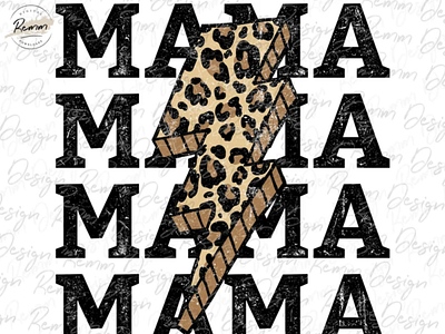 MAMA Leopard Print Lightning Bolt PNG