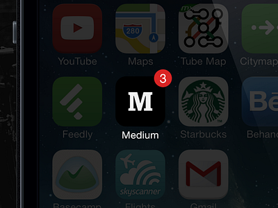 Medium.com App Design app black dark design icon iphone medium notification tiles ui ux white