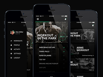Workouts App app black dark design fitness iphone luxury mobile sport ui ux workout