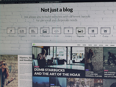 Ink: not just a blog bricks icons landing landing page magazine photo section wall website white