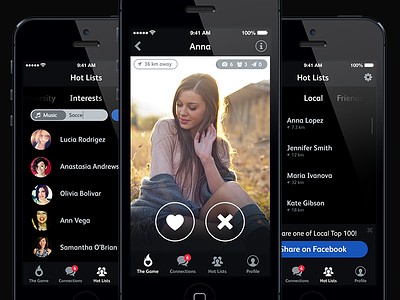 Dating App app black dark dating faces ios7 iphone like list mobile social tinder